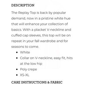 Cabi replay top white size small